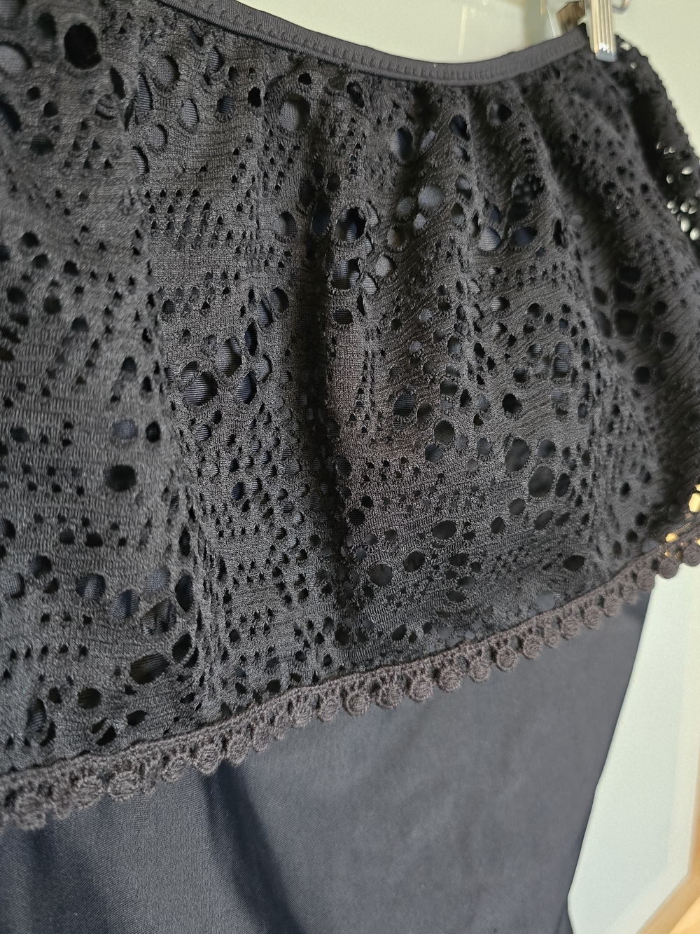 Women's Black Off-Shoulder Crochet Ruffle One-Piece Swimsuit - Picture 2 of 5